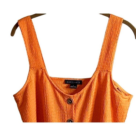 Sanctuary Link Up Tie Tee Orange Button Front Chrinkled Textured Tie Front Sz Lg - Picture 4 of 8